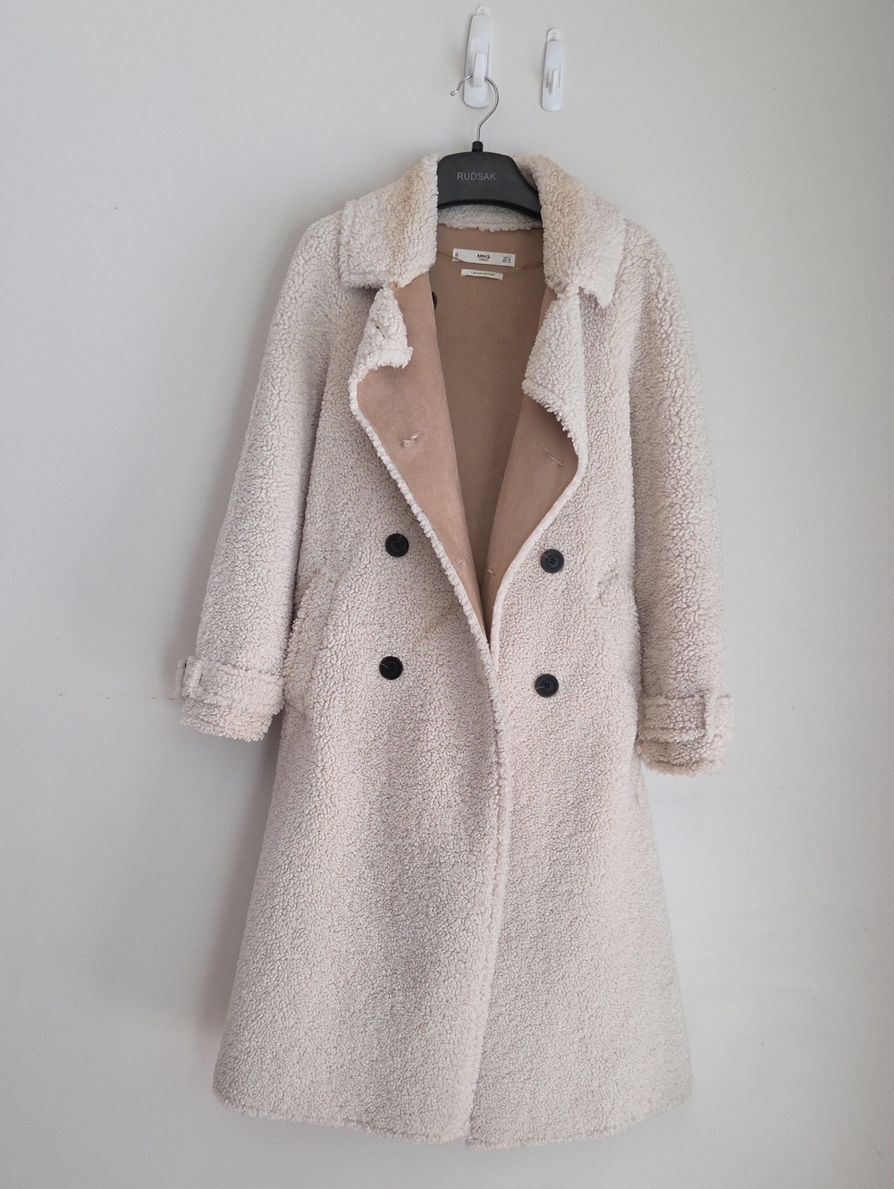 Mango Cream Teddy Double-Breasted Coat